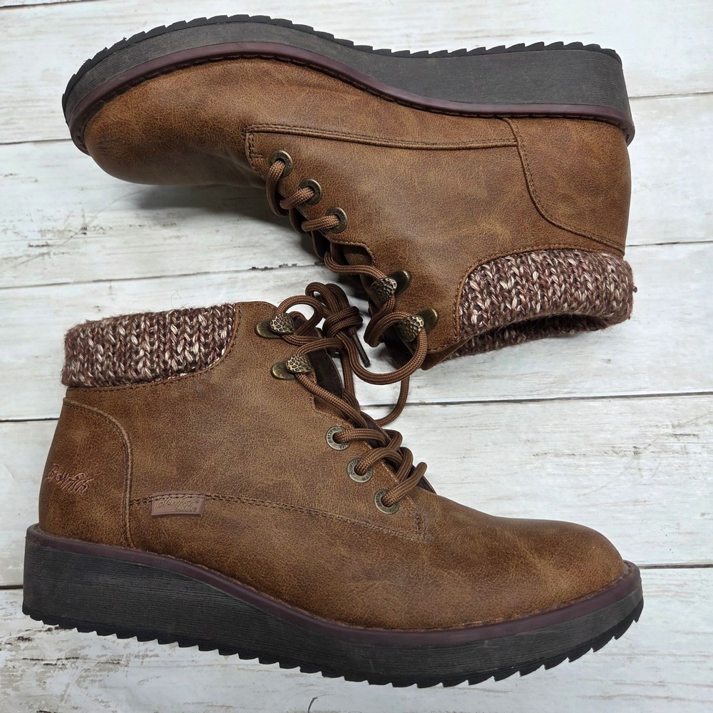 Blowfish Malibu B138 Hiker Ankle Boots Knit Cuff Women 10 Brown Faux Leather